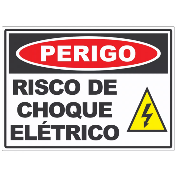 PLACA PERIGO RISCO DE CHOQUE ELETRICO EM ALUMINIO 18X24 CM