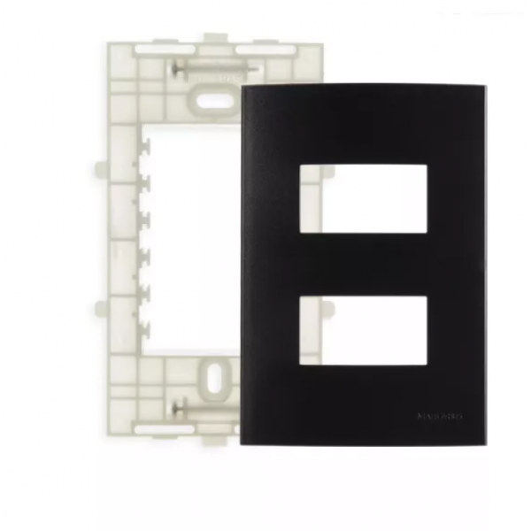 CLEAN PLACA 4X2 2P HORIZ C/SUPORTE PRETO - MARGIRIUS